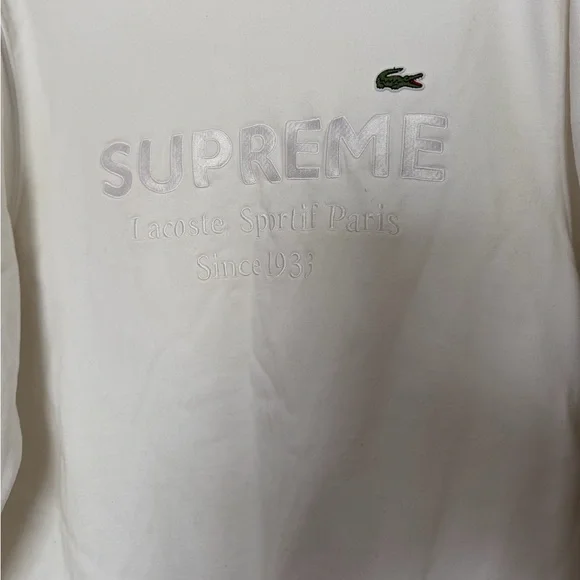 Supreme x Lacoste Crewneck Sweater sweatshirt white unisex L!ve Sz S minimalist
